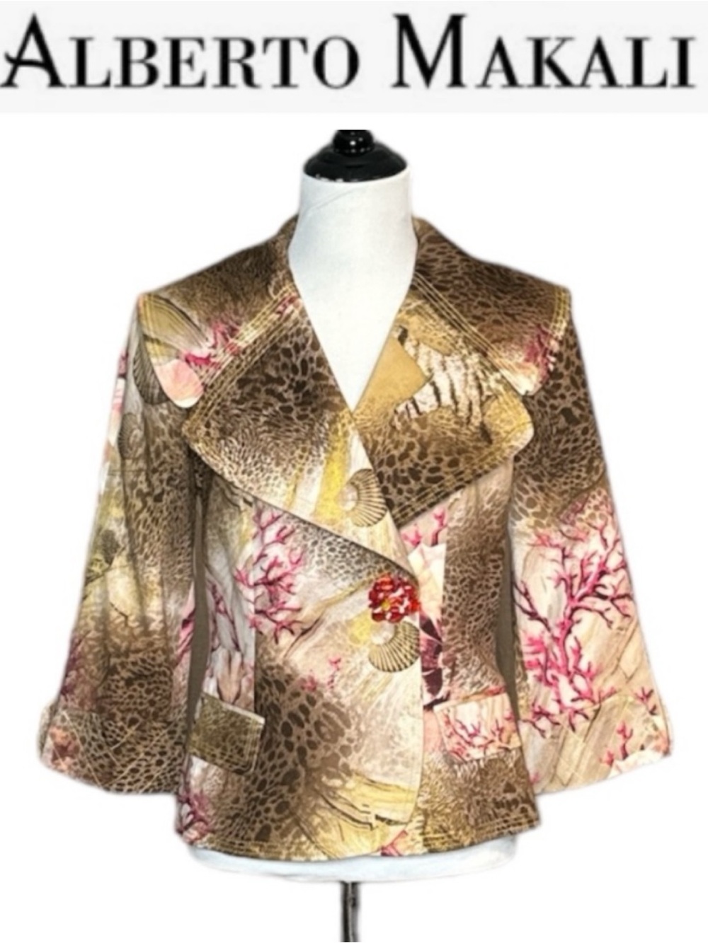 ALBERTO MAKALI Y2K STATEMENT OCEAN INSPIRED COASTAL CORAL REEF JACKET ART BLAZER